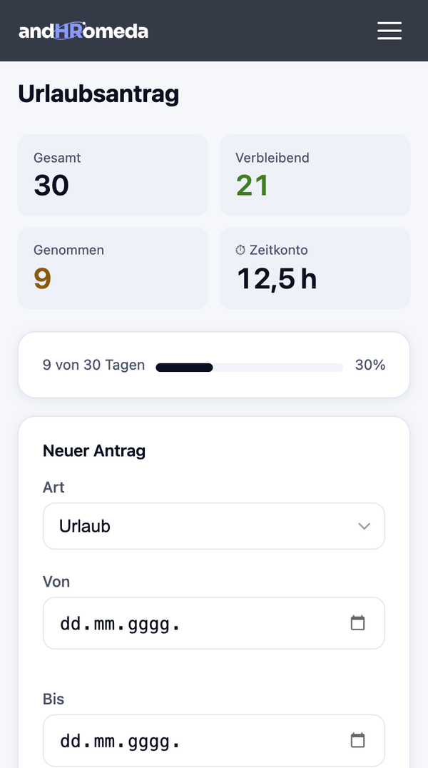 Urlaubsantrag auf dem Handy